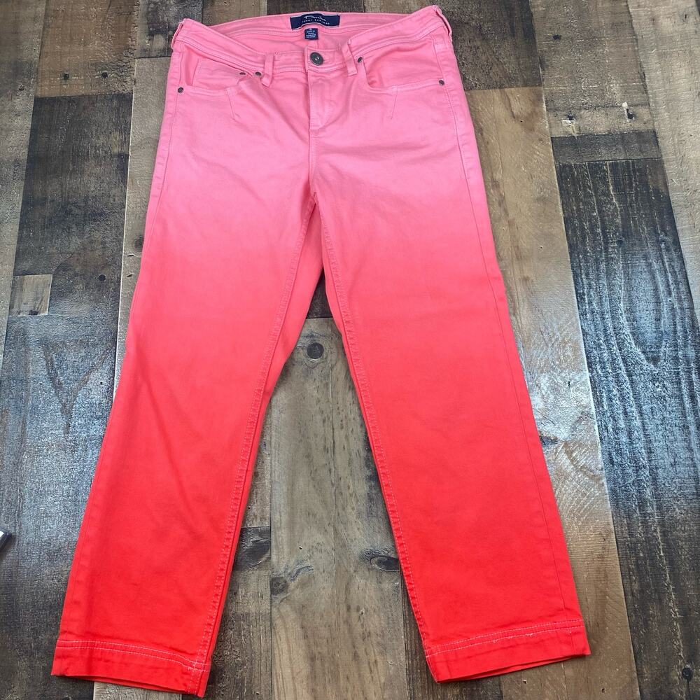 Tommy Bahama Tropical Demin Cropped Capri Denim Ombré Pink and Red Pants Size 6